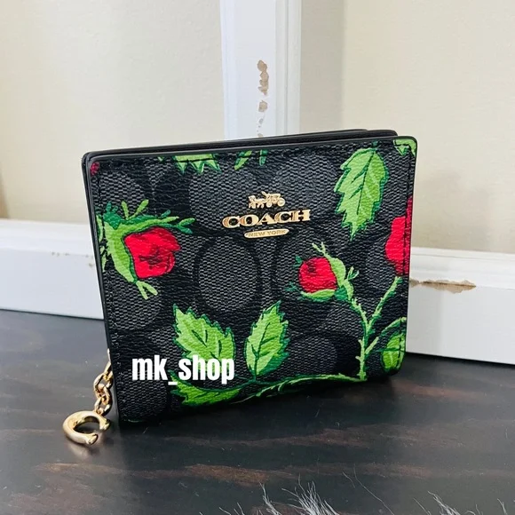 COACH Snap Wallet Signature Canvas Fairytale Rose Print - Picture 2 of 16
